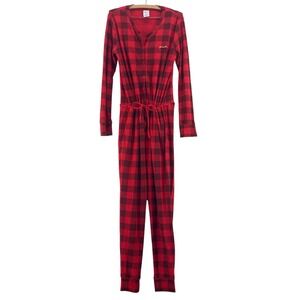 PINK Victoria's Secret One Piece Pajamas Women L Red Buffalo Plaid Excellent